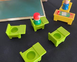 Vintage Fisher - Price Little People Play Family School house - set opens up to reveal a classroom - set includes teacher, students, classroom items and playground equipment