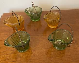 Vintage Green and Amber Glass Coal Bucket Ashtray