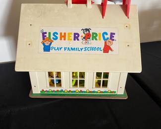Vintage Fisher - Price Little People Play Family School house - set opens up to reveal a classroom - set includes teacher, students, classroom items and playground equipment