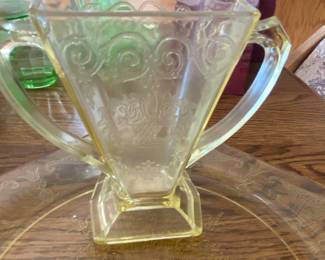 yellow Indiana Glass Lorain "Basket" pattern creamer, produced between 1929 and 1932.