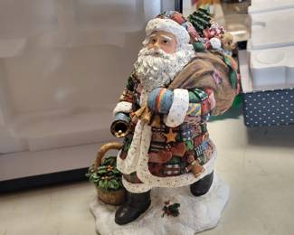 Patchwork Santa figurine by Lang & Wise based on the artwork by Susan Winget