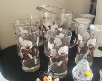 set of vintage Anchor Hocking "Cotton Boll" pattern glassware.