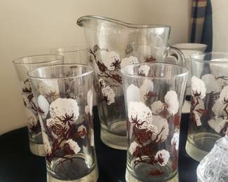 set of vintage Anchor Hocking "Cotton Boll" pattern glassware.