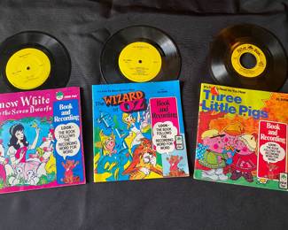 vintage "Book and Record" sets, featuring 45 RPM vinyl records and accompanying storybooks