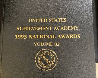 United States Achievement Academy National Awards Volume 82 book from 1993.
The book honors outstanding students across the nation who were selected by teachers, coaches, counselors, or other qualified sponsors.