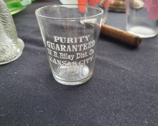 Antique pre-Prohibition era shot glass from W.R. Riley Distilling Co. of Kansas City, Missouri