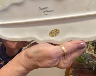 Vintage Andrea by Sadek porcelain mute swan figurine on a wooden base