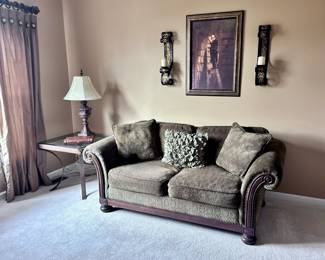 Bernhardt Loveseat (We have 2 of these), Wall Art, Sconces, End Table and Lamp