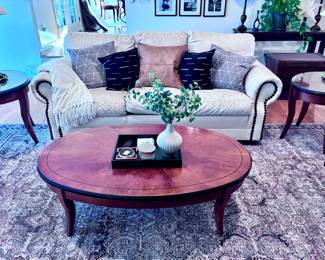 Cream Leather Sofa, End Table, Accent Pillows and Décor