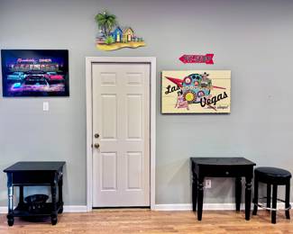 Nightstands, Swivel Stool, Las Vegas Art,
3D Metal Beach Art
Illuminated Roadside Diner Art