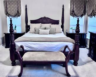 Bernhardt Bedroom Set, King Bed, 2 Nightstands, Dresser with Mirror and Armoire. Bench, Table Lamps and Décor