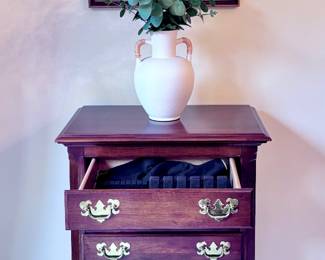 Kincaid Cherry Wood Silverware Chest, Vase and Art