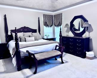 Bernhardt Bedroom Set, King Bed, 2 Nightstands, Dresser with Mirror and Armoire. Bench, Table Lamps and Décor