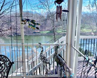 Outdoor Peacock Statues and Wind Chimes
