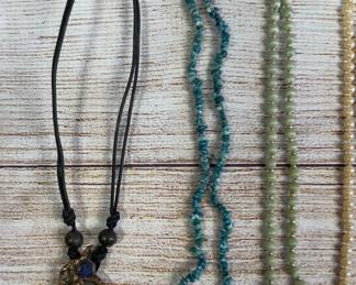 Vintage Costume Jewelry Lot 7 Necklaces Beaded Stone Agate Pendant