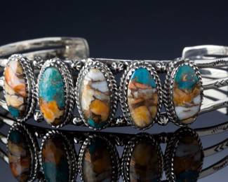 Philippines 925 Sterling Silver Spiny Oyster Turquoise Cuff Bracelet