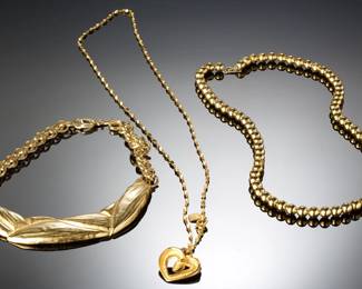 Lot of 3 Signed AK DVF Napier Gold Tone Costume Necklaces
