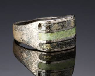 Vintage Modernist Gaspeite & Pyrite Inlay Ring - Size 7.5 - Unsigned