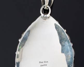 Navajo Betty Tom Turquoise Cluster Sterling Silver Teardrop Pendant Native American Jewelry