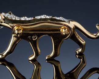 Swarovski Crystal Leopard Brooch Pin, Gold-Tone, Signed Vintage Jewelry