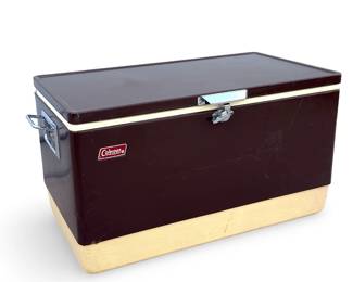Vintage Coleman Brown Metal Ice Chest Cooler Camping Retro