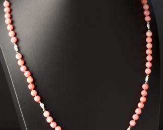 Pink Coral & Freshwater Pearl Beaded Necklace 28in Long, 49.64g