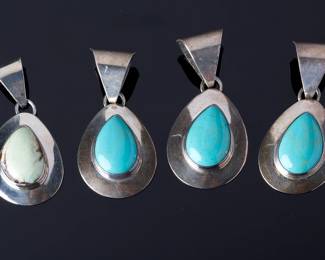 Lot of 4 Sterling Silver Turquoise Teardrop Pendants Native American Style