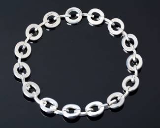 Heavy Taxco Mexico Sterling Silver Modernist Link Choker Necklace 111g