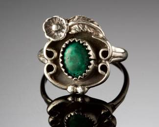 Vintage Native American Sterling Silver Malachite Ring SZ 6 Southwestern