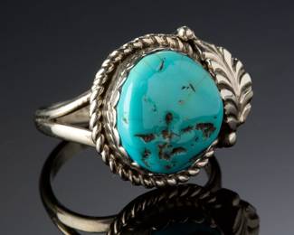 Navajo John Silversmith Turquoise Sterling Silver Ring SZ 8.25 Native American