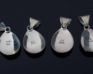 Lot of 4 Sterling Silver Turquoise Teardrop Pendants Native American Style