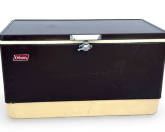 Vintage Coleman Brown Metal Ice Chest Cooler Camping Retro