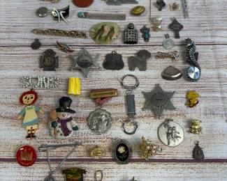 Vintage & Costume Jewelry Lot: Sterling Silver Pins, Pendants, Charms, 50+ Pcs