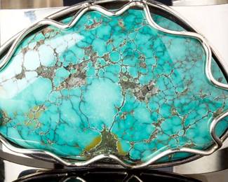 Navajo Lorenzo James Large Turquoise Sterling Silver Cuff Bracelet