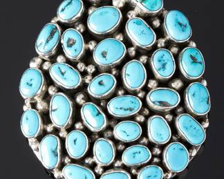 Navajo Betty Tom Turquoise Cluster Sterling Silver Teardrop Pendant Native American Jewelry