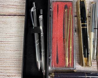 Lot of 29 Assorted Vintage Pens & Pencils, Sterling Silver Holder