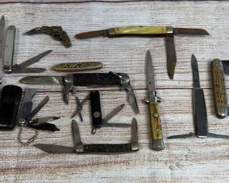 Vintage Mixed Lot 12 Pocket Knives, Automatic Switchblades, Multi-Tool