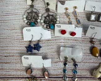 17 Pairs Assorted Earrings Lot: Sterling Silver, Vintage & Fashion Jewelry