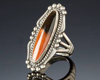 Navajo Rainbow Petrified Wood Sterling Silver Ring Native American SZ 6.25