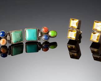 Vintage Sterling Silver Southwestern Turquoise & Modernist Citrine Earrings (2 Pairs)