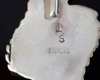 Navajo Turquoise Sterling Silver Leaf Floral Pendant Signed ST Native American