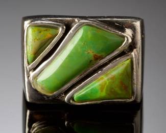 Modernist Gaspeite & Sterling Silver Ring, Chunky Statement Ring, SZ 8