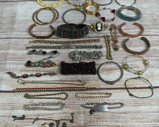 Large Lot of 30+ Vintage & Modern Costume Bracelets - Sterling Silver Included