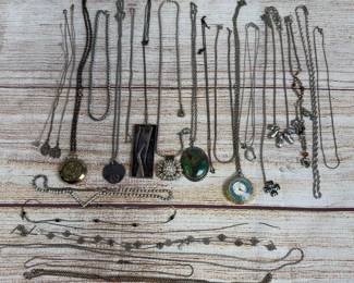 Lot of 30 Necklaces: Mixed Costume & 3 Sterling Silver, Various Styles