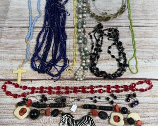 Costume Jewelry Lot: 10+ Assorted Necklaces, Varied Styles, Colors, & Materials