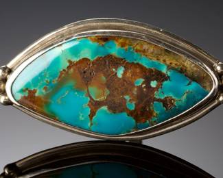 Native American Turquoise Sterling Silver Ring, Adjustable Sz 8-10, Signed AF