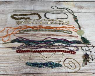Vintage Costume Jewelry Necklace Lot Beaded Stone Chip Shell Bohemian Style