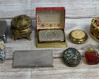Vintage Decorative Vanity & Trinket Box Lot (11 pcs) - Compacts, Jars, Cases