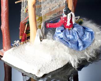 Vintage Handcrafted Navajo Weaving Loom Display with Weaver Doll Folk Art