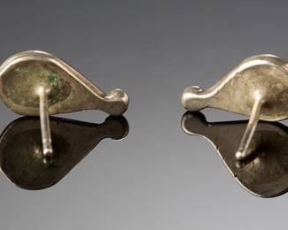 Vintage Navajo Sterling Silver & Coral Teardrop Post Earrings Native American